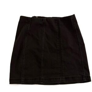 Free People Black Denim Mini Skirt‎ Size 4 Seamed Utility A Line